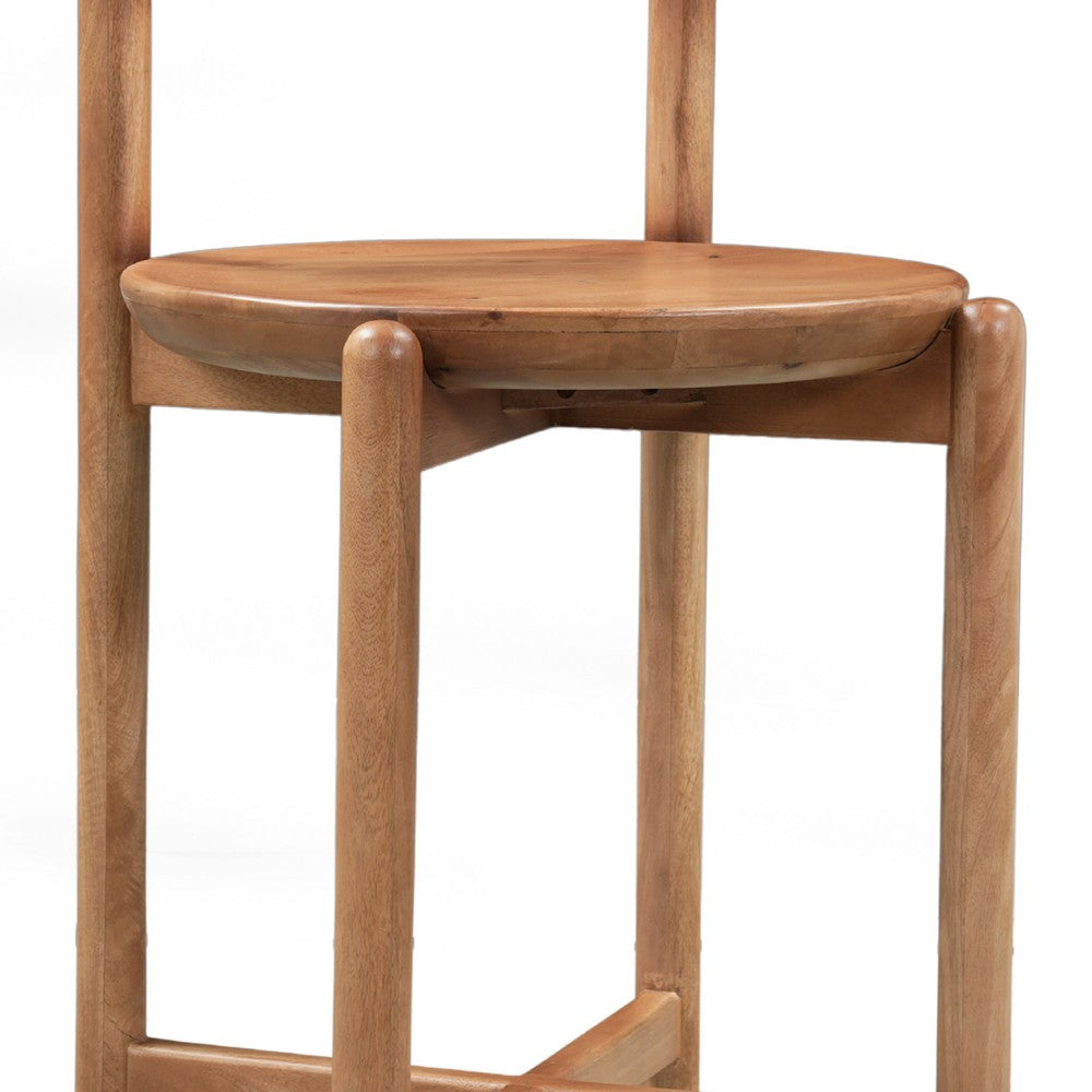 Maona Counter Stool Chair with Round Seat | Curved Open Back | Natural Brown Mango Wood By The Urban Port