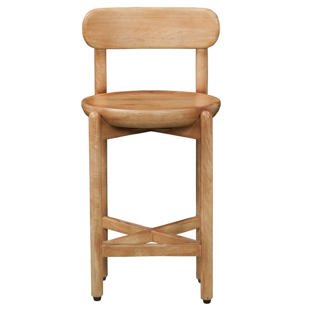 Maona Counter Stool Chair with Round Seat | Curved Open Back | Natural Brown Mango Wood By The Urban Port
