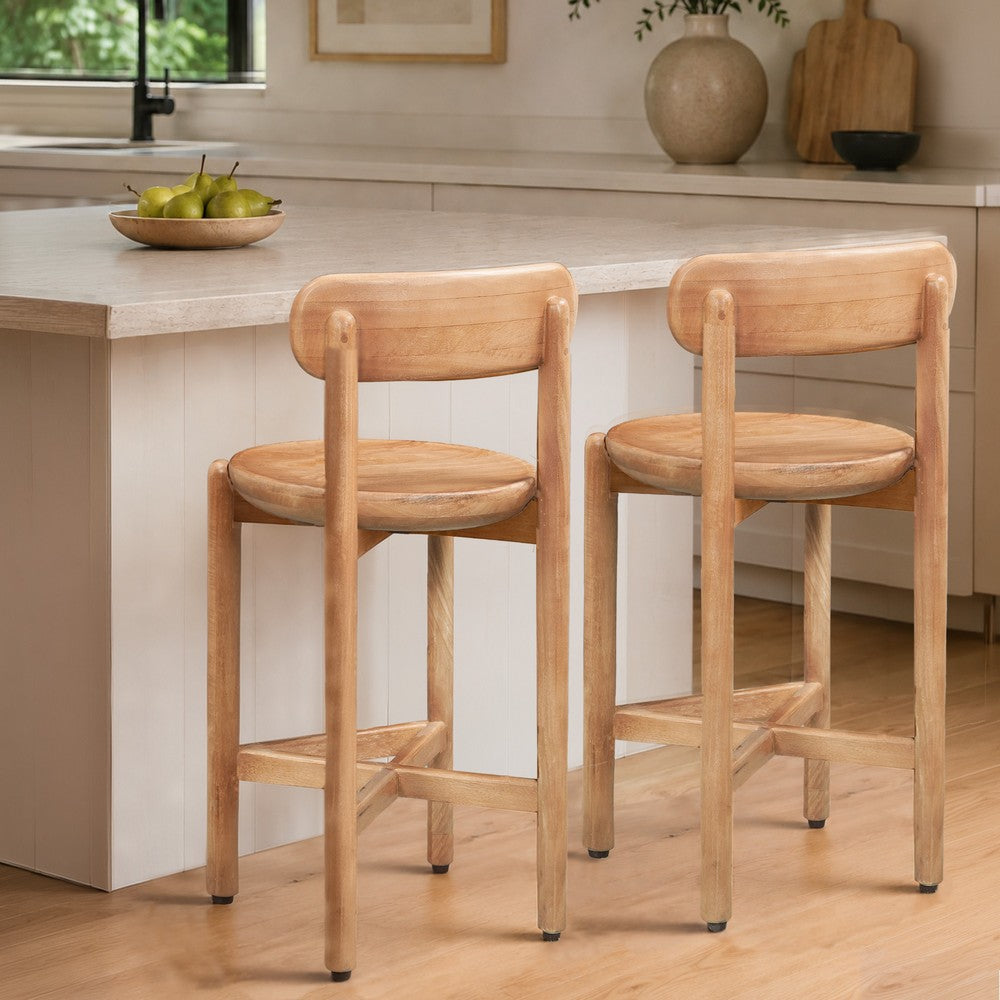 Maona Counter Stool Chair with Round Seat | Curved Open Back | Natural Brown Mango Wood By The Urban Port