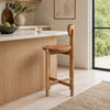 Maona Counter Stool Chair with Round Seat | Curved Open Back | Natural Brown Mango Wood By The Urban Port