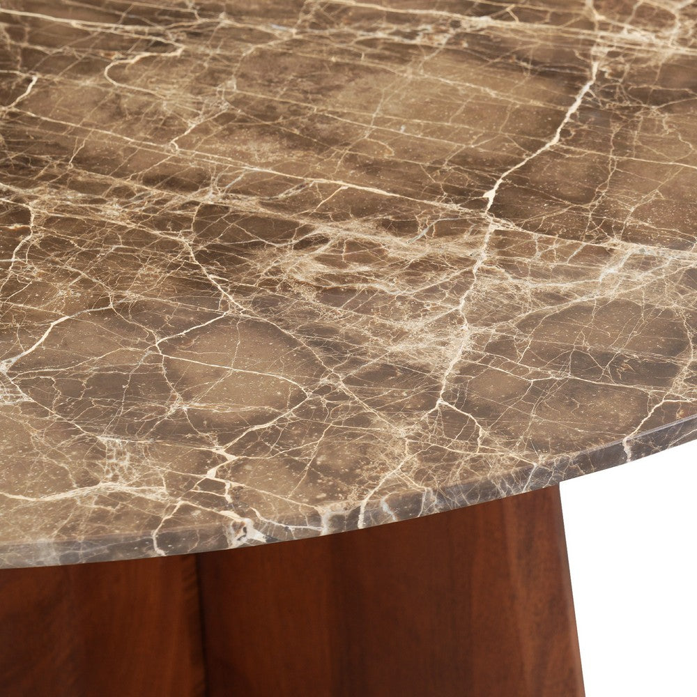 Zena 47 " Round Dining Table | Spanish Emperador Marble Top | Brown Mango Wood Cross Legs By The Urban Port