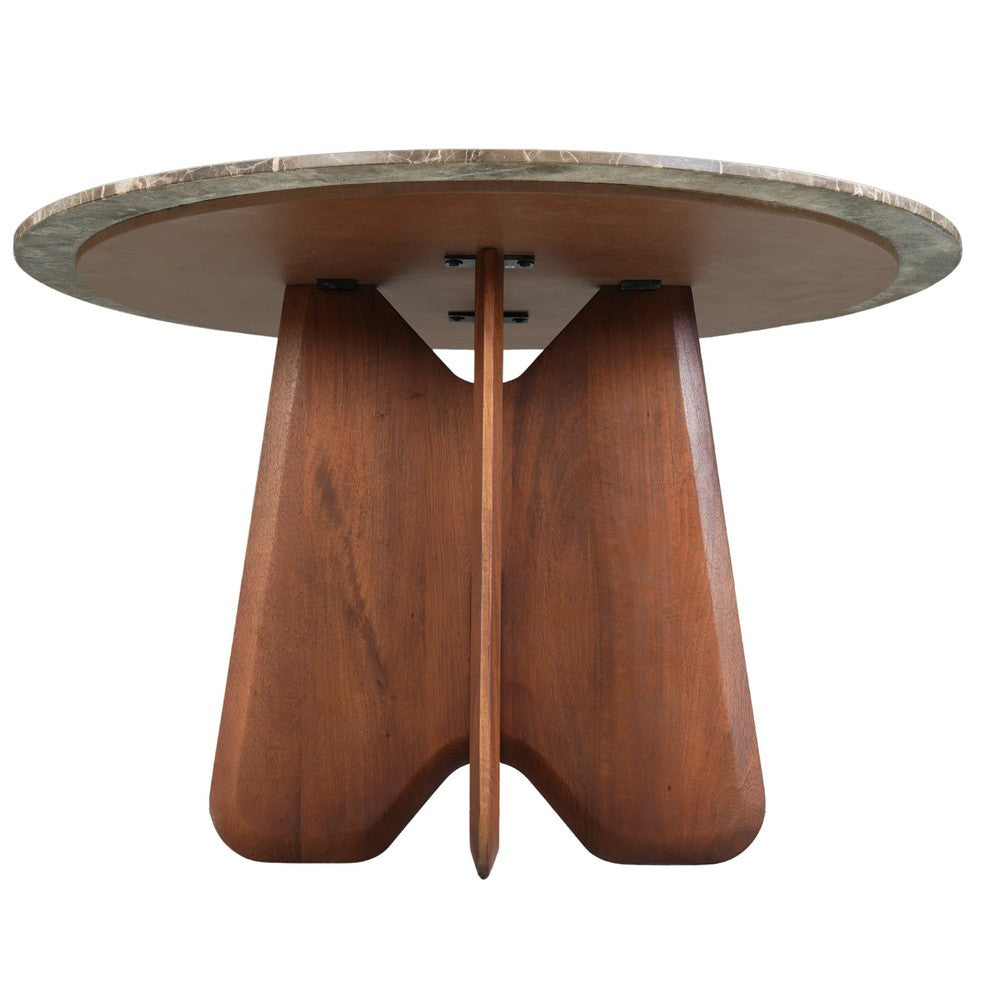 Zena 47 " Round Dining Table | Spanish Emperador Marble Top | Brown Mango Wood Cross Legs By The Urban Port