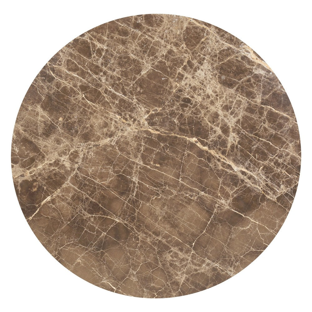 Zena 47 " Round Dining Table | Spanish Emperador Marble Top | Brown Mango Wood Cross Legs By The Urban Port