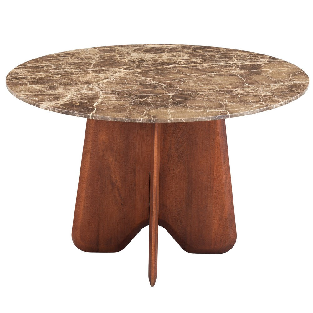 Zena 47 " Round Dining Table | Spanish Emperador Marble Top | Brown Mango Wood Cross Legs By The Urban Port