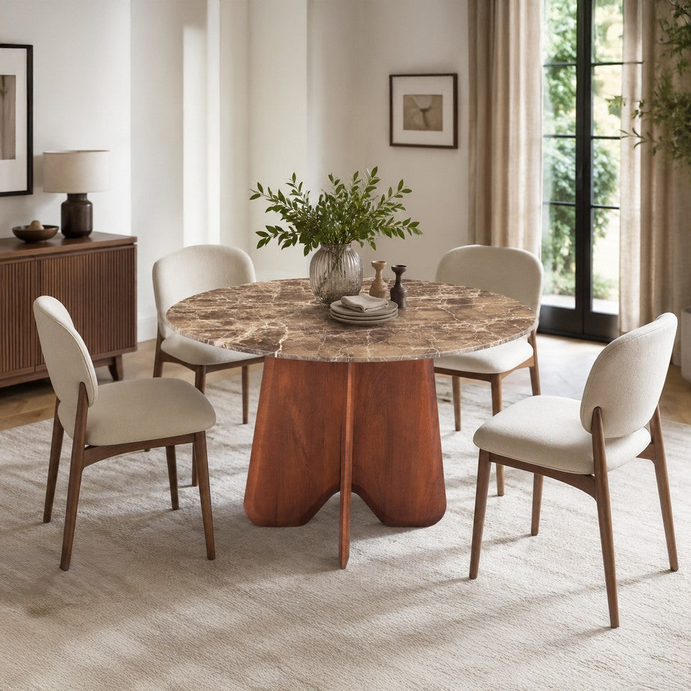 Zena 47 " Round Dining Table | Spanish Emperador Marble Top | Brown Mango Wood Cross Legs By The Urban Port