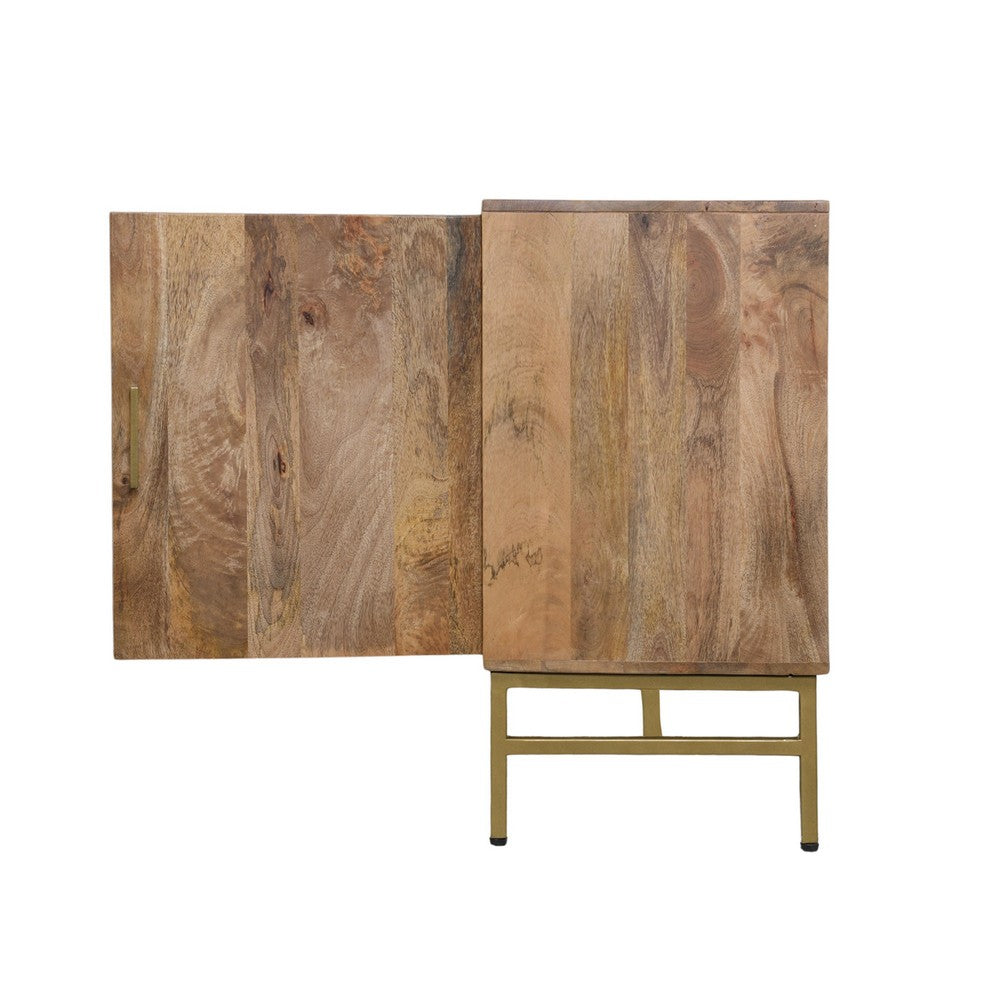 Lysa 50 Inch Sideboard Buffet Cabinet with Open Shelves | Gold Iron Base | Natural Brown Mango Wood | Organic Modern By The Urban Port
