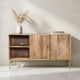 Lysa 50 Inch Sideboard Buffet Cabinet with Open Shelves | Gold Iron Base | Natural Brown Mango Wood | Organic Modern By The Urban Port
