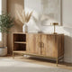 Lysa 50 Inch Sideboard Buffet Cabinet with Open Shelves | Gold Iron Base | Natural Brown Mango Wood | Organic Modern By The Urban Port