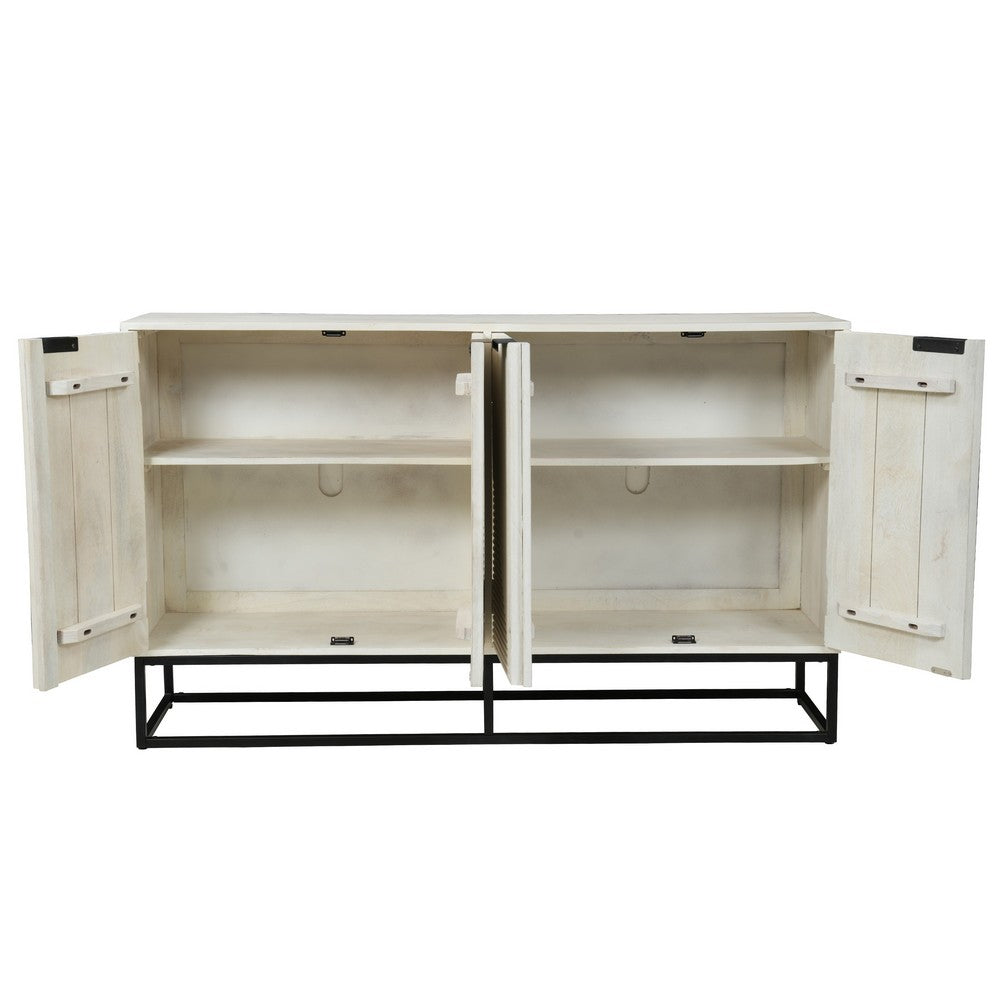 Seya 4 Door Sideboard Console | Fluted Front | Antique White Mango Wood | Black Iron Base | 60 " By The Urban Port