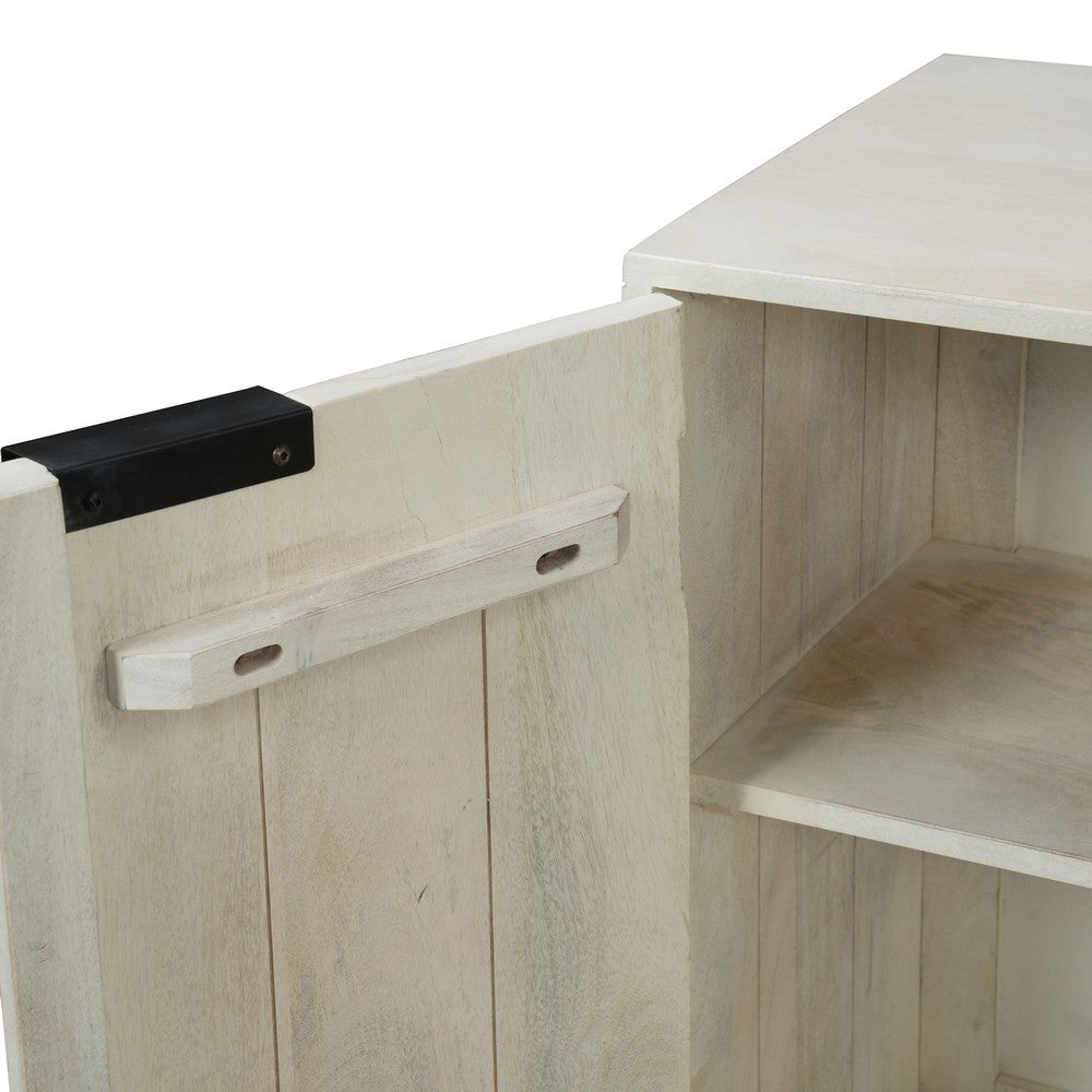 Seya 4 Door Sideboard Console | Fluted Front | Antique White Mango Wood | Black Iron Base | 60 " By The Urban Port