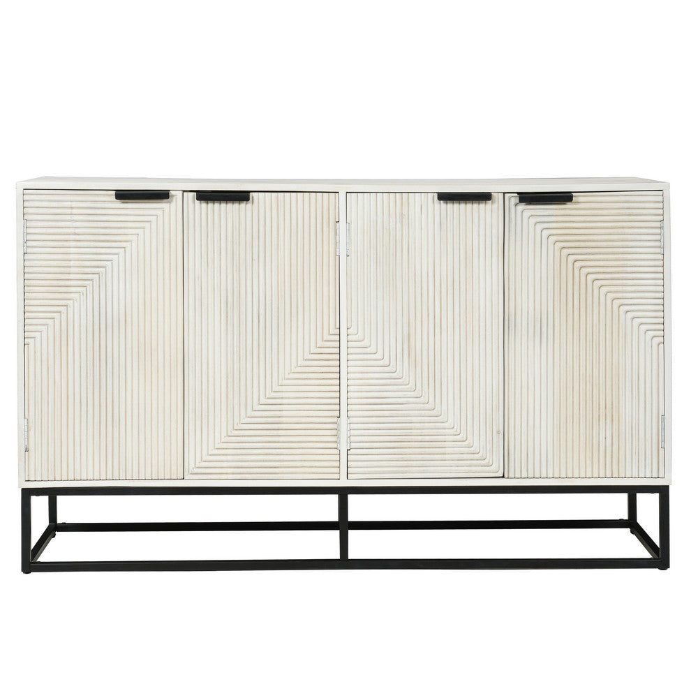 Seya 4 Door Sideboard Console | Fluted Front | Antique White Mango Wood | Black Iron Base | 60 " By The Urban Port