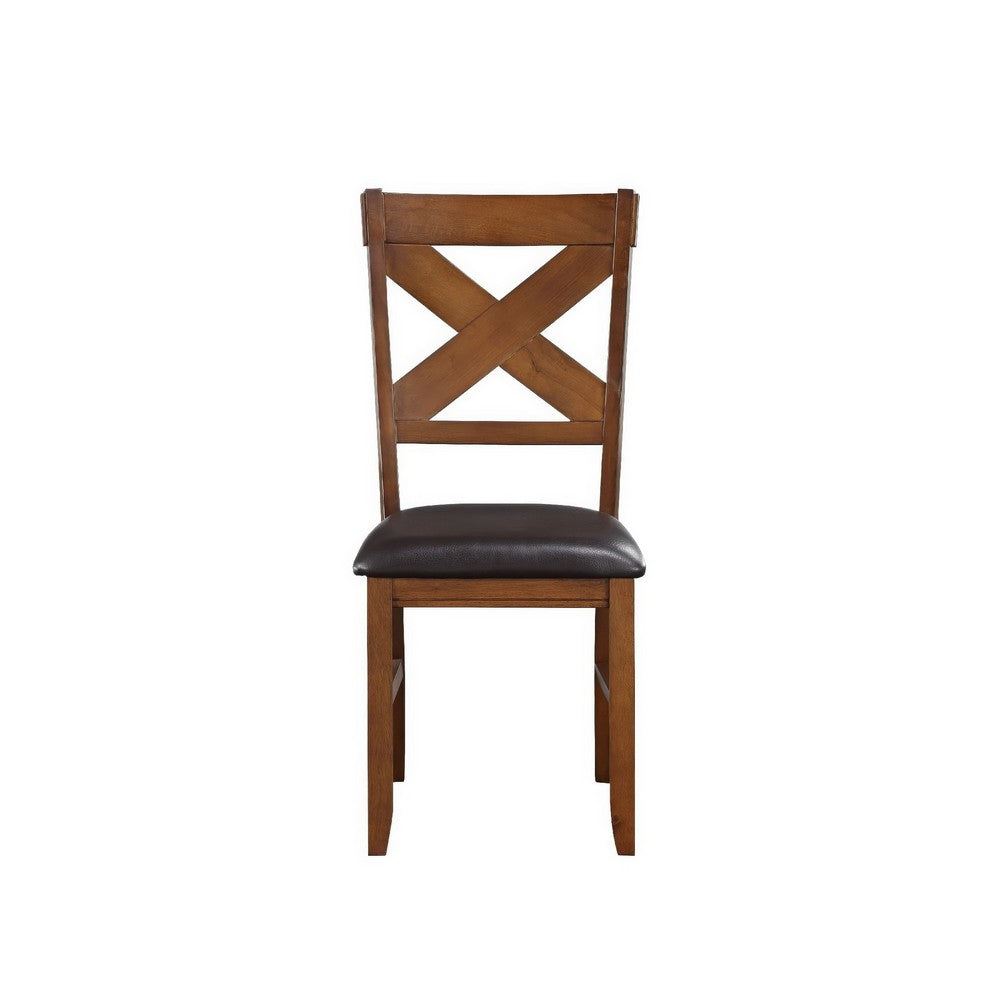 Hosa 7pc Rectangular Dining Table Set, Faux Leather Seats, Brown Mango Wood By The Urban Port