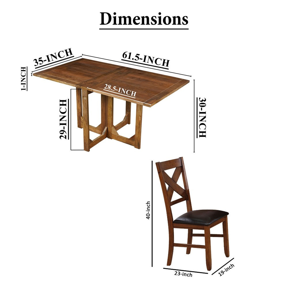 Hosa 7pc Rectangular Dining Table Set, Faux Leather Seats, Brown Mango Wood By The Urban Port