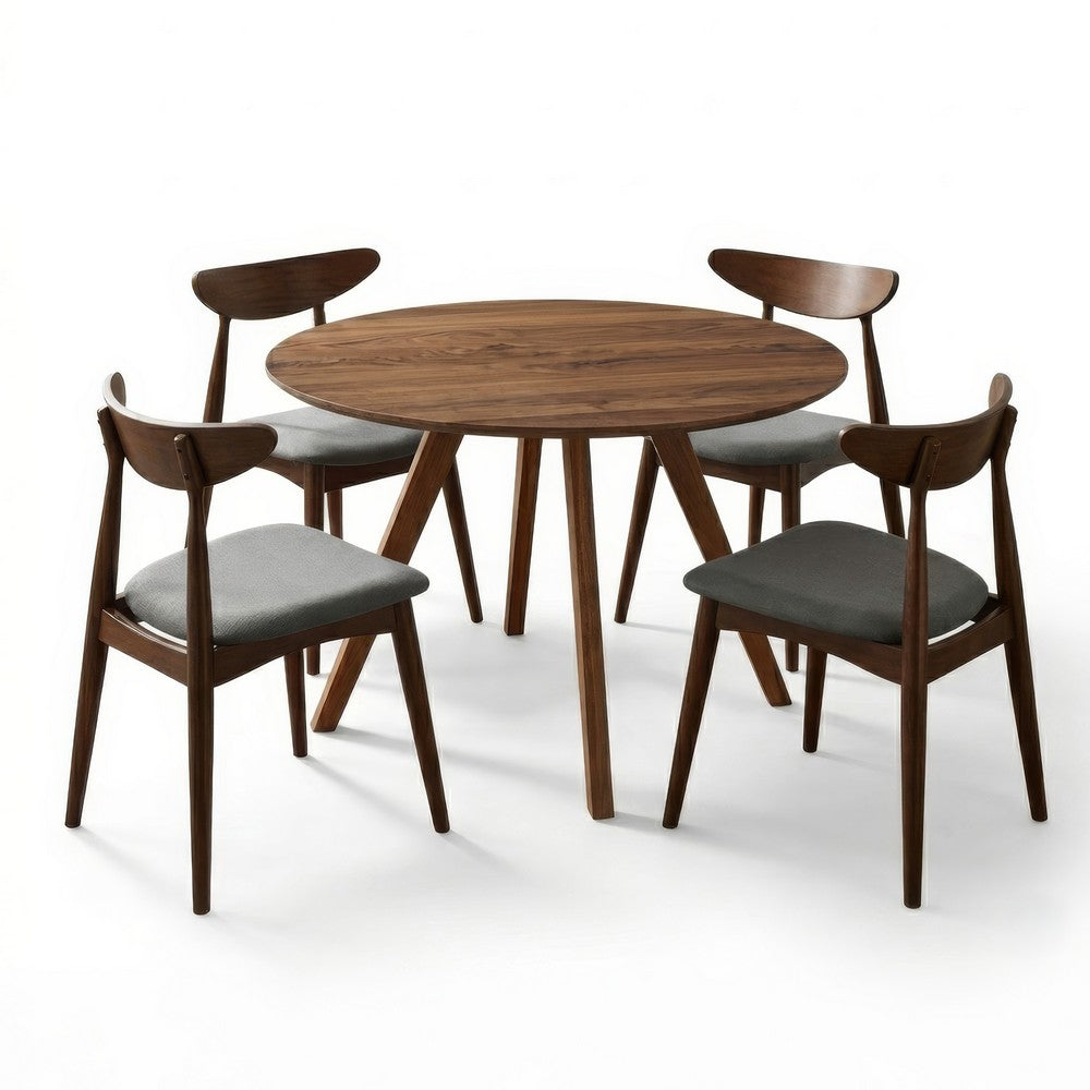 Kios 5pc Round Dining Table Set, Splayed Legs, Curved Back, Brown By The Urban Port