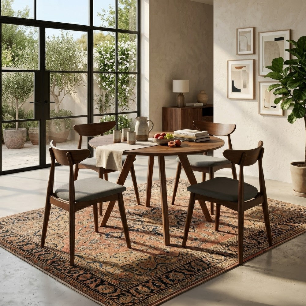 Kios 5pc Round Dining Table Set, Splayed Legs, Curved Back, Brown By The Urban Port