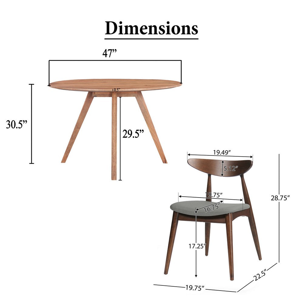 Kios 5pc Round Dining Table Set, Splayed Legs, Curved Back, Brown By The Urban Port