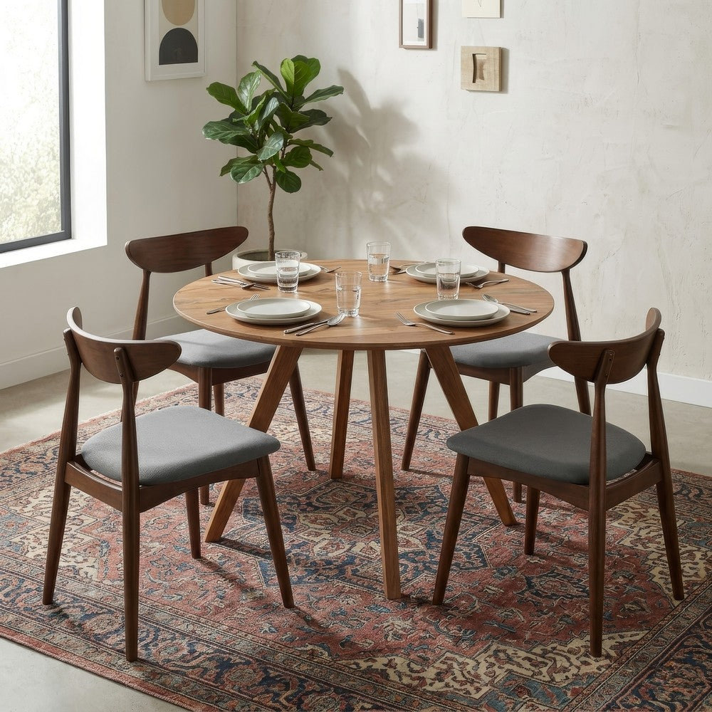 Kios 5pc Round Dining Table Set, Splayed Legs, Curved Back, Brown By The Urban Port