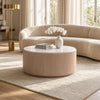 Tisa 34" Round Coffee Table | Banswara Marble Top | Organic Fluted Drum Base | Natural Brown By The Urban Port