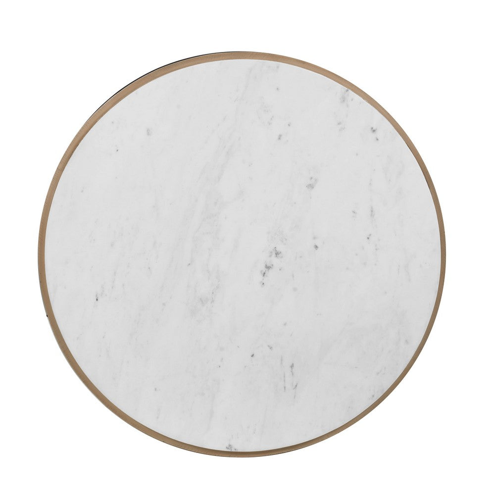 Tisa 34" Round Coffee Table | Banswara Marble Top | Organic Fluted Drum Base | Natural Brown By The Urban Port
