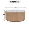 Tisa 34" Round Coffee Table | Banswara Marble Top | Organic Fluted Drum Base | Natural Brown By The Urban Port