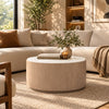 Tisa 34" Round Coffee Table | Banswara Marble Top | Organic Fluted Drum Base | Natural Brown By The Urban Port