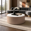 Tisa 34" Round Coffee Table | Banswara Marble Top | Organic Fluted Drum Base | Natural Brown By The Urban Port