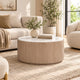 Tisa 34" Round Coffee Table | Banswara Marble Top | Organic Fluted Drum Base | Natural Brown By The Urban Port