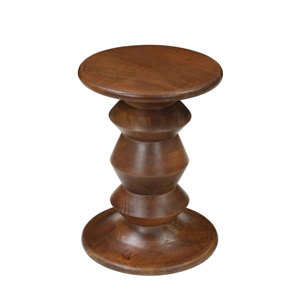 Jie Side End Table | Sculpted Pedestal Base | Walnut Brown Mango Wood | 18.5" By The Urban Port