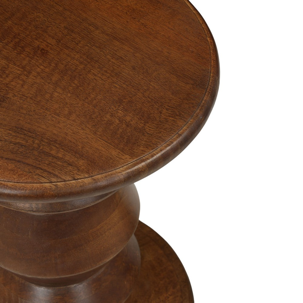 Jie Side End Table | Sculpted Pedestal Base | Walnut Brown Mango Wood | 18.5" By The Urban Port