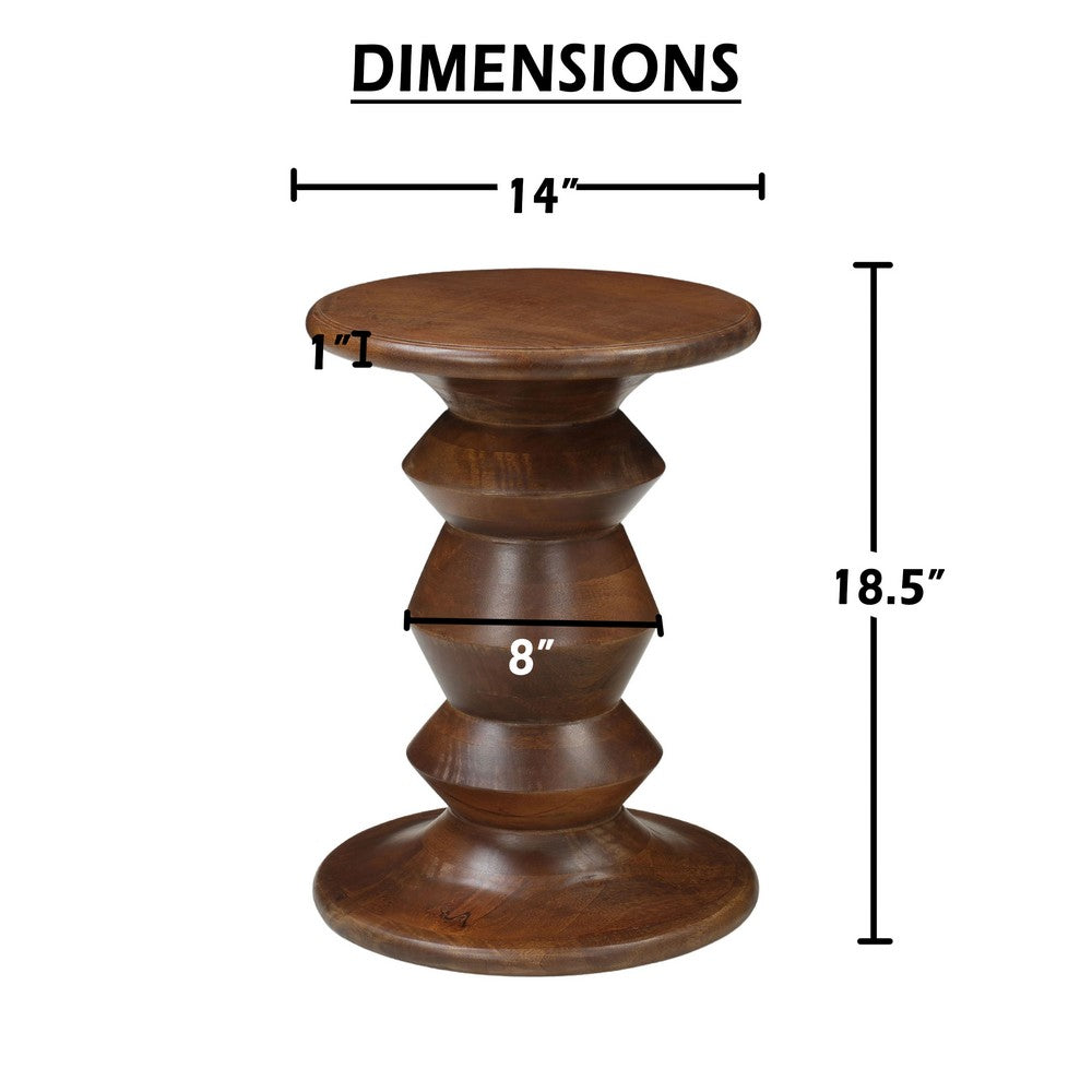 Jie Side End Table | Sculpted Pedestal Base | Walnut Brown Mango Wood | 18.5" By The Urban Port