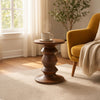 Jie Side End Table | Sculpted Pedestal Base | Walnut Brown Mango Wood | 18.5" By The Urban Port
