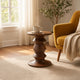 Jie Side End Table | Sculpted Pedestal Base | Walnut Brown Mango Wood | 18.5" By The Urban Port