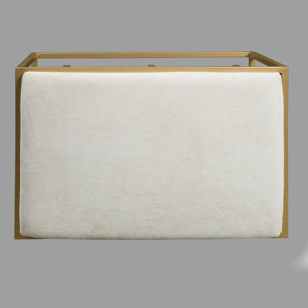 Syna 24" Modern Ottoman Bench | Glam Gold Metal Frame | Off White Boucle Upholstered Seat By The Urban Port