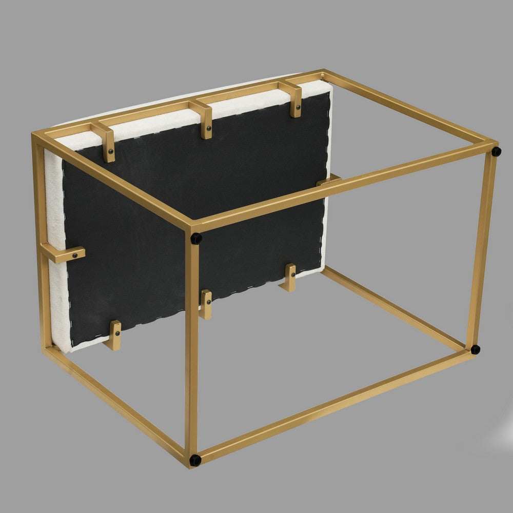 Syna 24" Modern Ottoman Bench | Glam Gold Metal Frame | Off White Boucle Upholstered Seat By The Urban Port