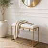 Syna 24" Modern Ottoman Bench | Glam Gold Metal Frame | Off White Boucle Upholstered Seat By The Urban Port
