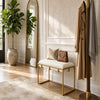 Syna 24" Modern Ottoman Bench | Glam Gold Metal Frame | Off White Boucle Upholstered Seat By The Urban Port