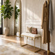 Syna 24" Modern Ottoman Bench | Glam Gold Metal Frame | Off White Boucle Upholstered Seat By The Urban Port