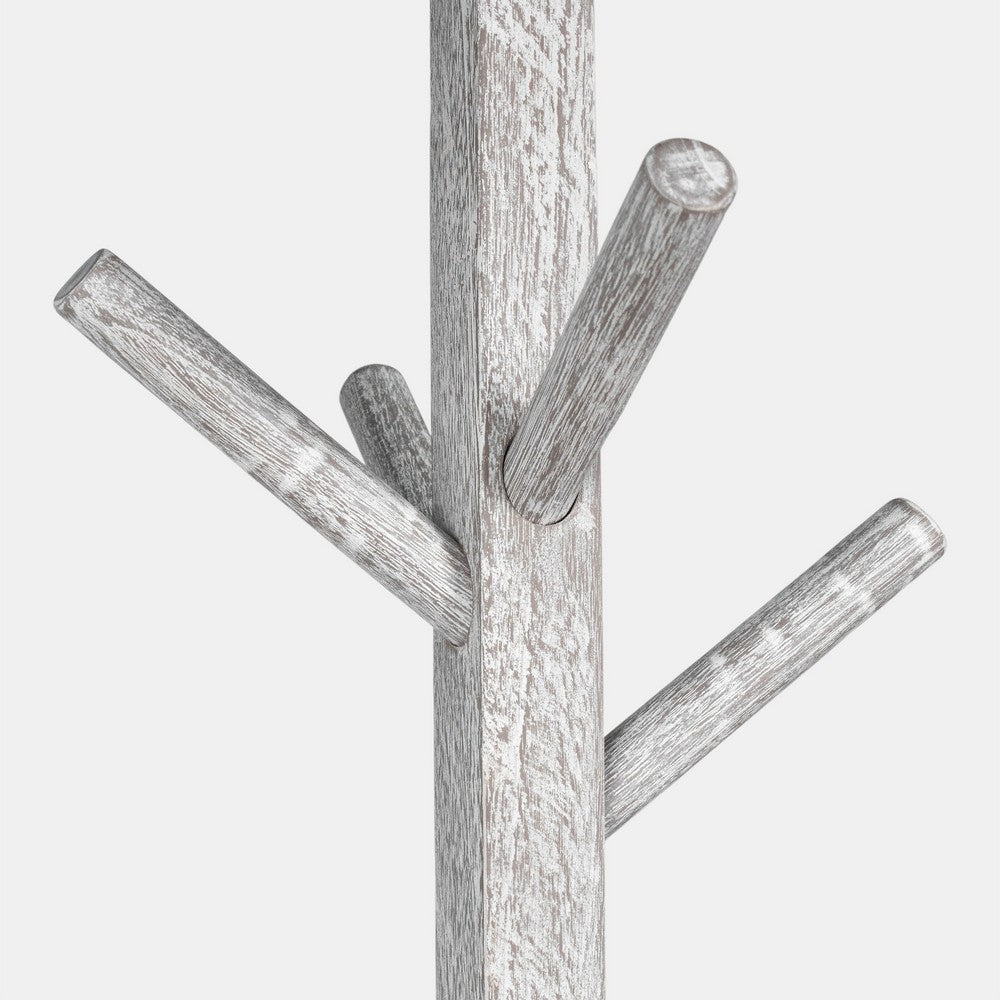 Hiya Freestanding Hat, Coat Rack | 8 Branch Hooks | Whitewash Teakwood | 72" By The Urban Port