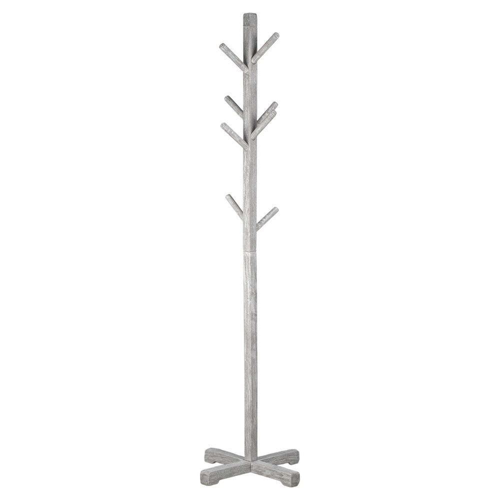 Hiya Freestanding Hat, Coat Rack | 8 Branch Hooks | Whitewash Teakwood | 72" By The Urban Port