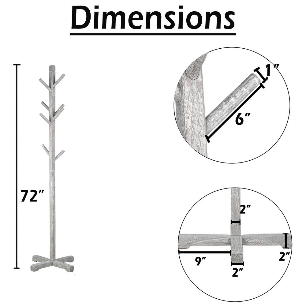 Hiya Freestanding Hat, Coat Rack | 8 Branch Hooks | Whitewash Teakwood | 72" By The Urban Port