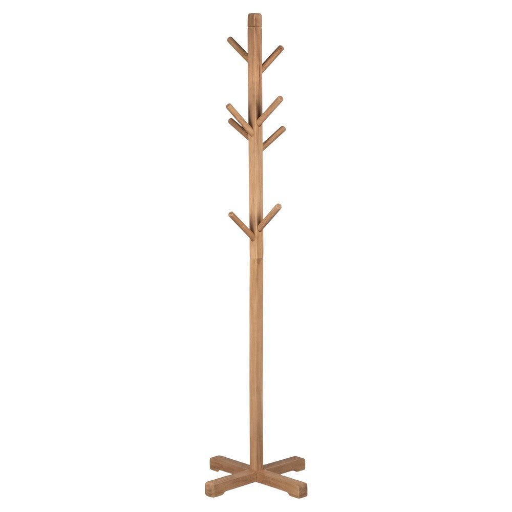 Hiya Freestanding Hat, Coat Rack | 8 Branch Hooks | Natural Brown Teakwood | 72" By The Urban Port