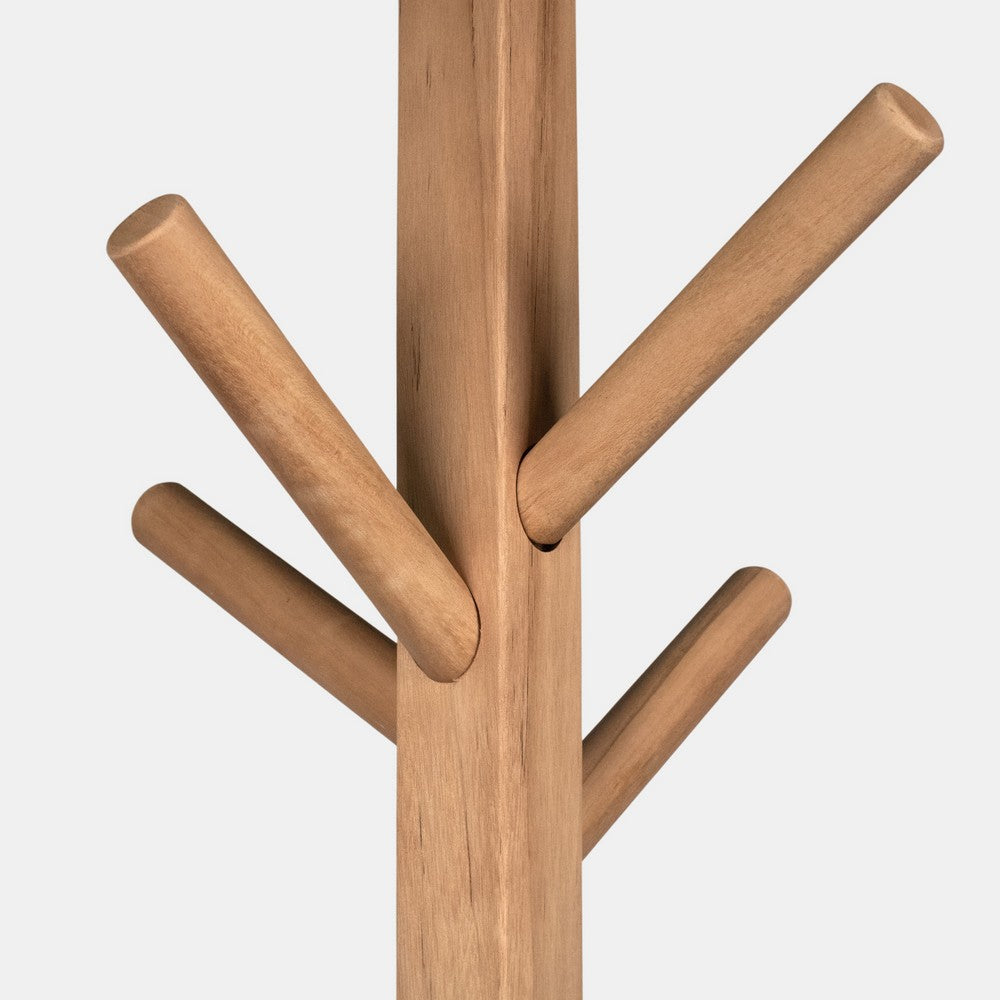 Hiya Freestanding Hat, Coat Rack | 8 Branch Hooks | Natural Brown Teakwood | 72" By The Urban Port