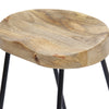 Ela 30 Inch Mango Wood Industrial Barstool, Saddle Seat, Iron Frame, Set of 2, Brown, Black By The Urban Port