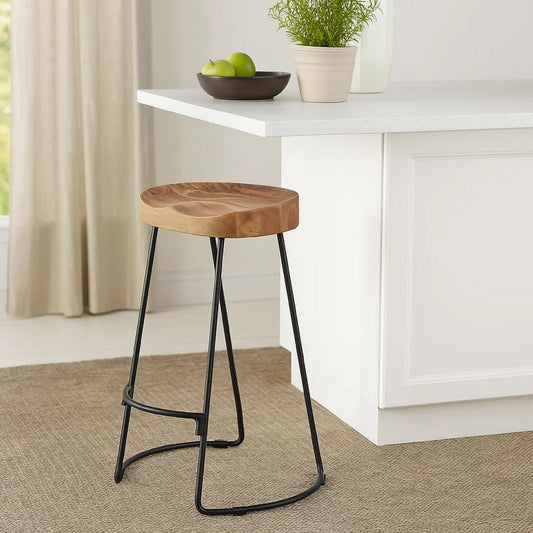 30" Saddle Seat Bar Stool with Metal Legs, Brown and Black By The Urban Port