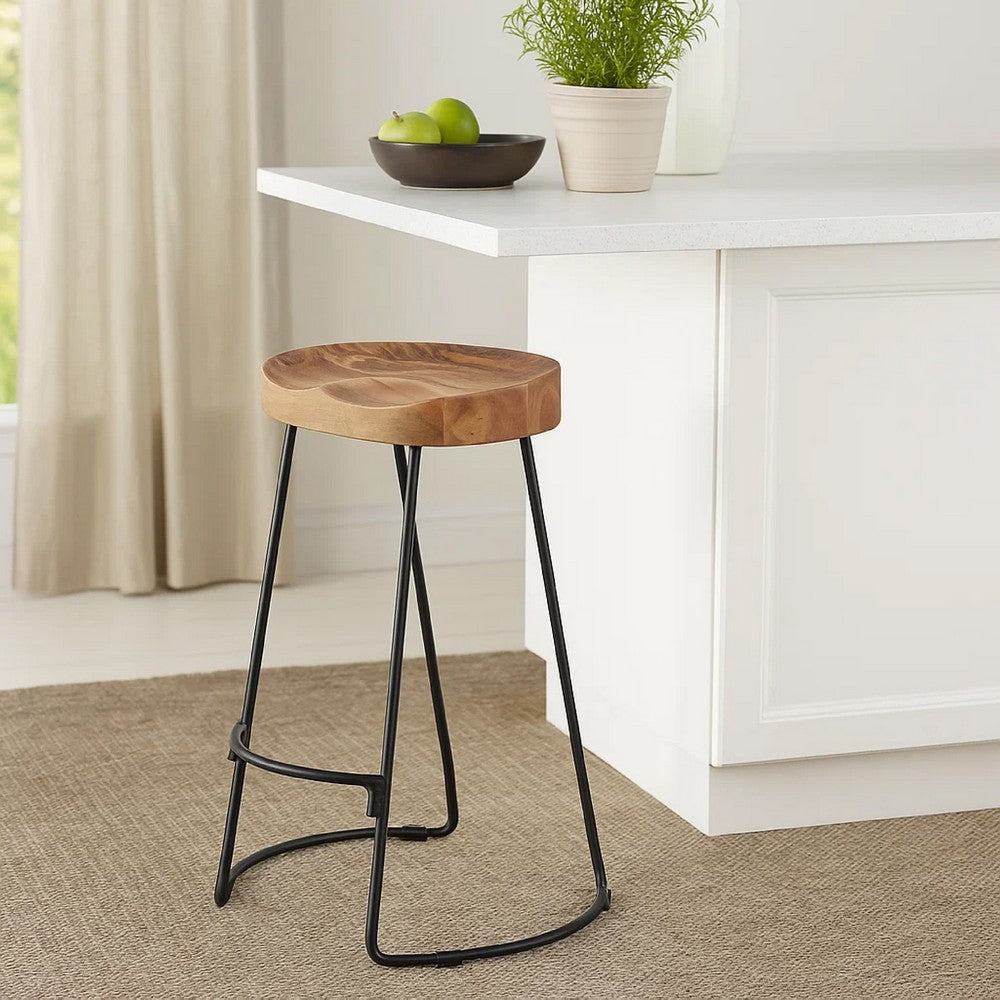30" Saddle Seat Bar Stool with Metal Legs, Brown and Black By The Urban Port