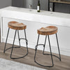 Ela 24 Inch Counter Height Stool, Mango Wood Saddle Seat, Iron Frame, Brown and BlackBy The Urban Port