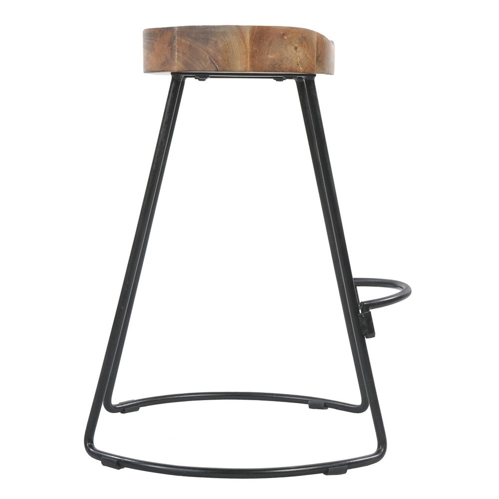 Ela 24 Inch Counter Height Stool, Mango Wood Saddle Seat, Iron Frame, Brown and BlackBy The Urban Port