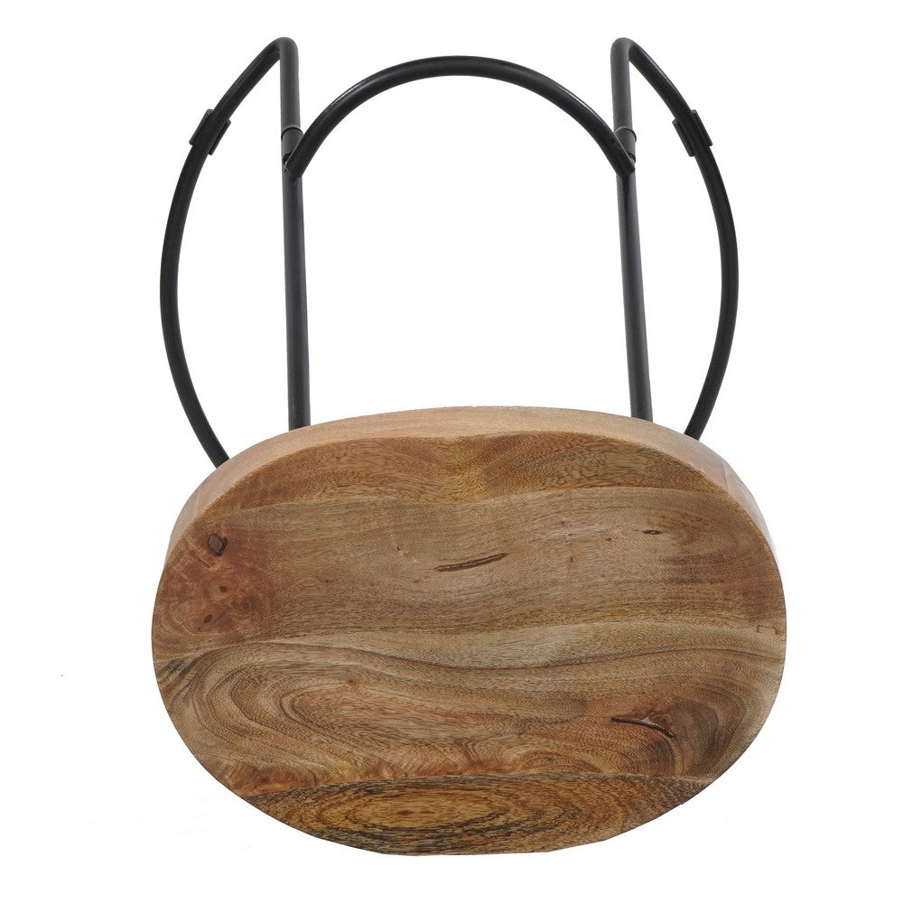 Ela 24 Inch Counter Height Stool, Mango Wood Saddle Seat, Iron Frame, Brown and BlackBy The Urban Port