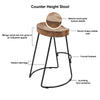 Ela 24 Inch Counter Height Stool, Mango Wood Saddle Seat, Iron Frame, Brown and Black By The Urban Port