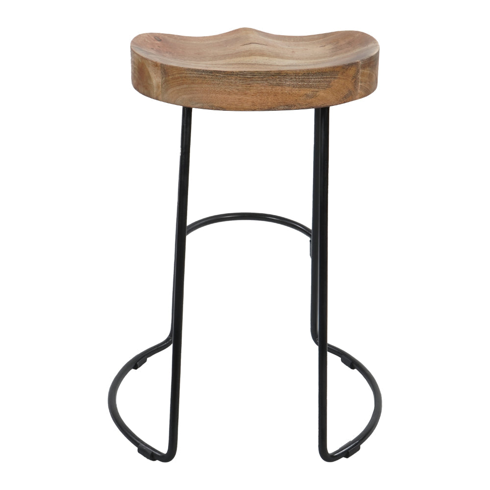 Ela 24 Inch Counter Height Stool Mango Wood Saddle Seat Iron Frame Brown and Black By The Urban Port UPT-37910